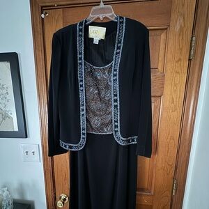 Lara black and brown MOG dress. Full length with jacket beaded top and trim